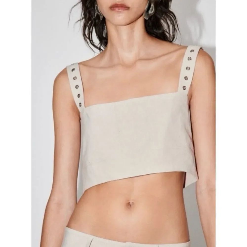 ZARA Linen Cropped Top in Oatmeal